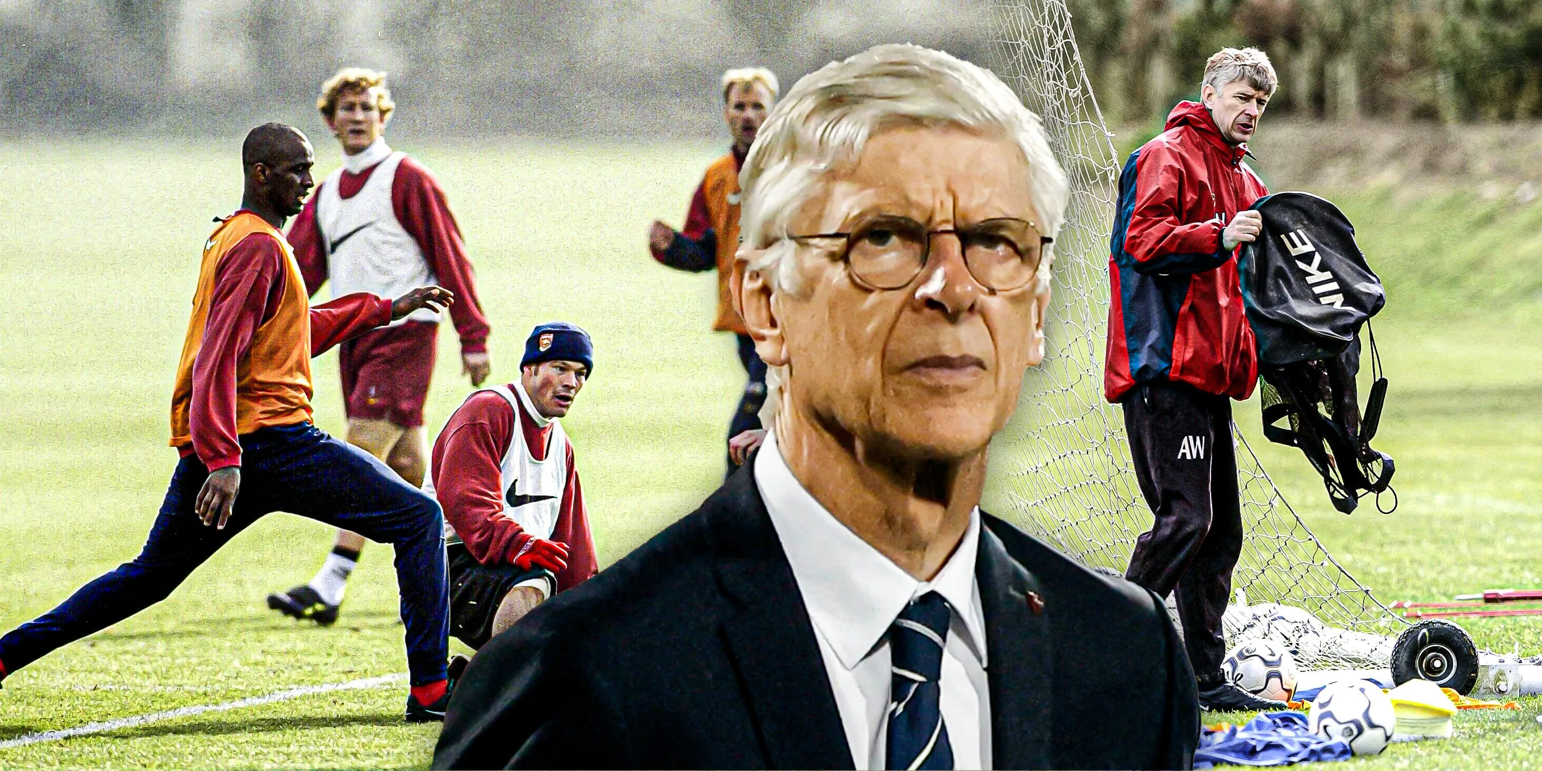 Arsene Wenger và Sol Campbell trong buổi tập tại Arsenal