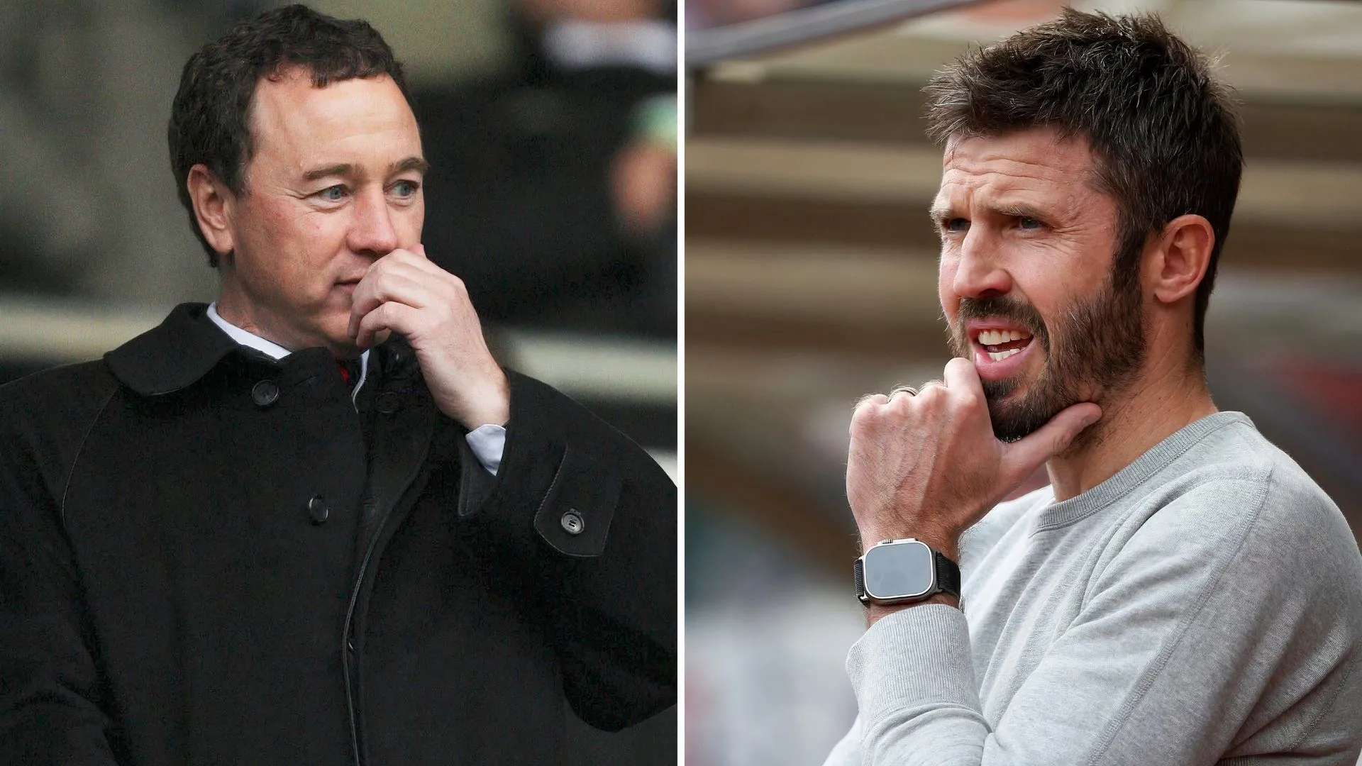 Chủ tịch Steve Gibson và HLV Michael Carrick của Middlesbrough trên khán đài