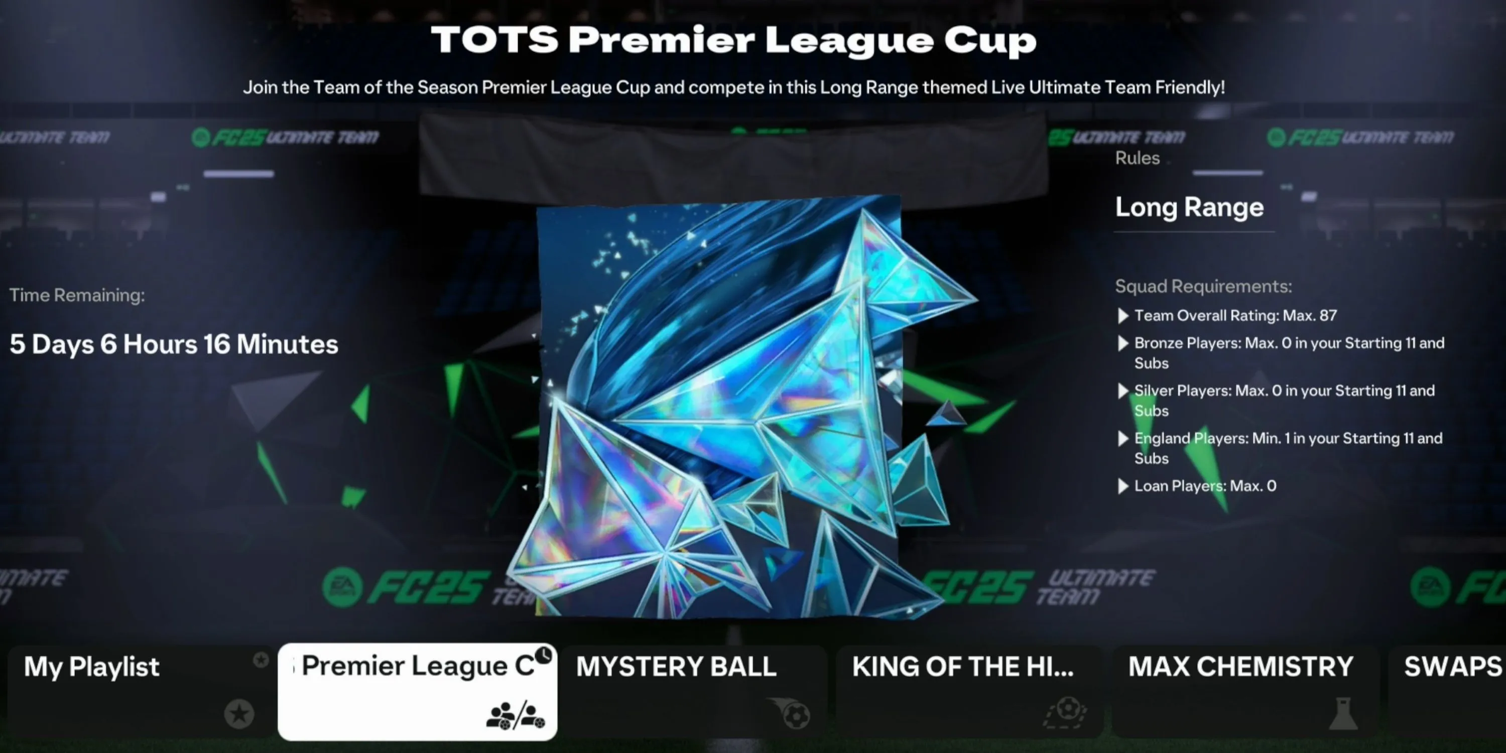 Giao diện yêu cầu đội hình cho TOTS Premier League Cup trong EA FC 25