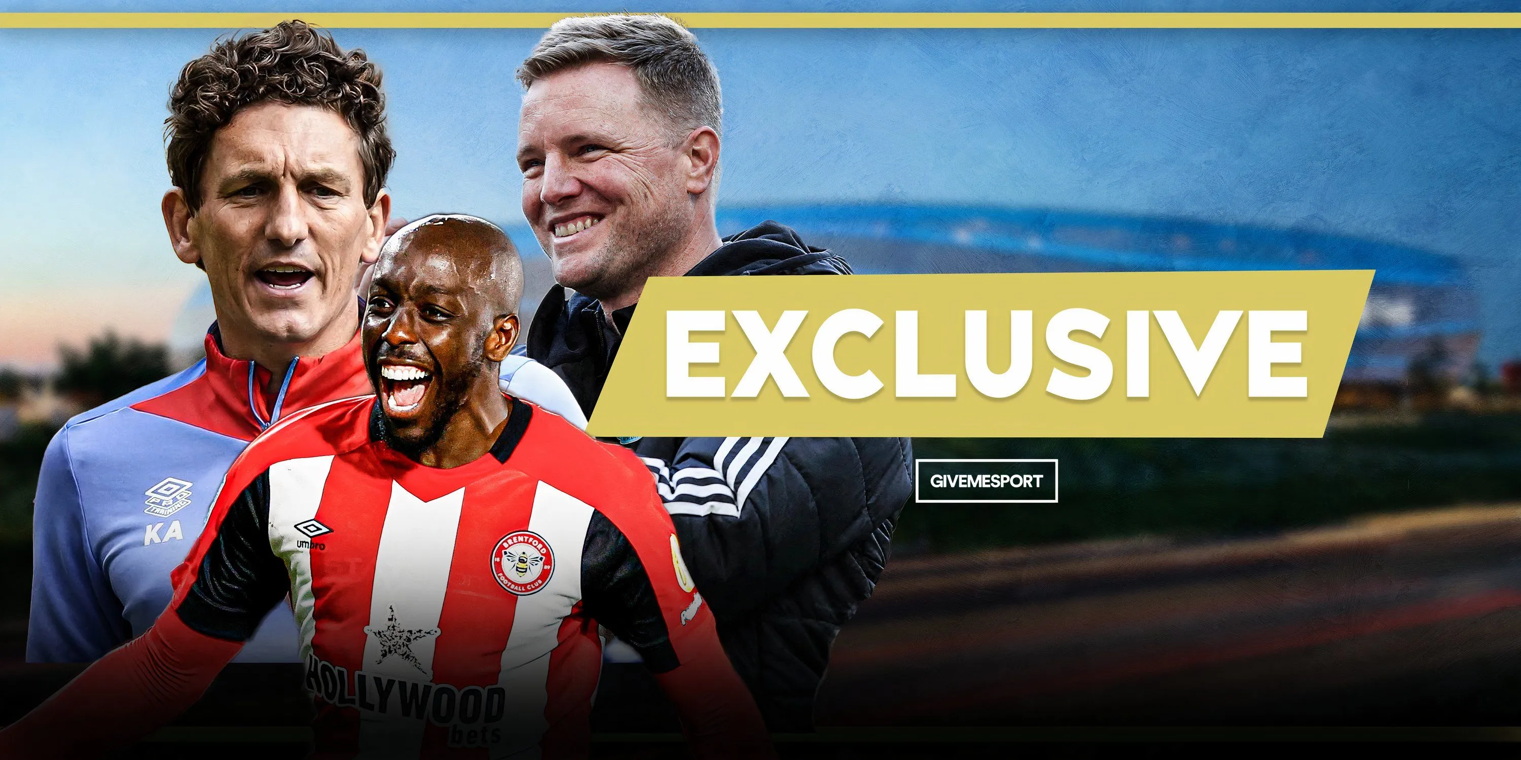 Huấn luyện viên Keith Andrews của Brentford, tiền đạo Yoane Wissa và HLV Eddie Howe của Newcastle United